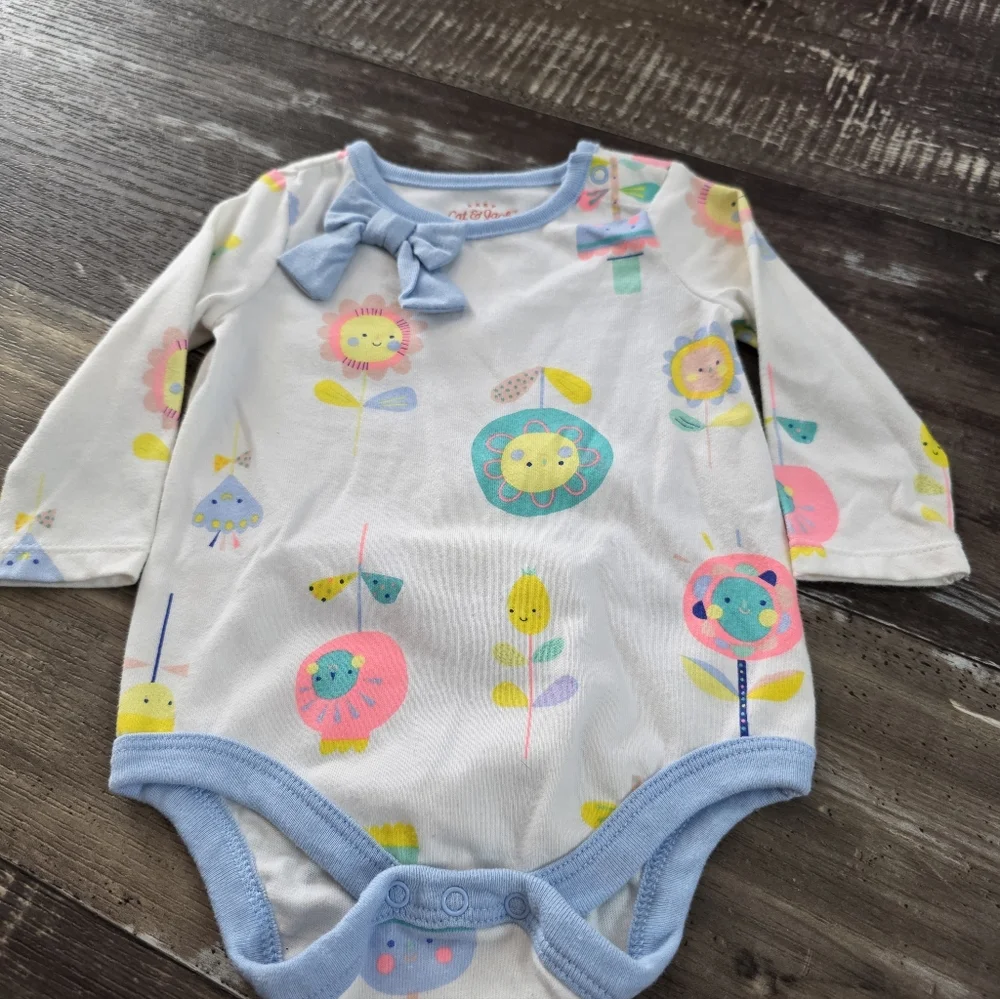 Carter's White and Blue Floral Baby Bodysuit